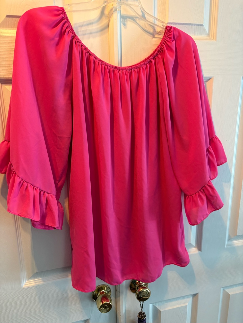 Emma Rose Hot Pink Off-Shoulder Ruffle Sleeve Blouse